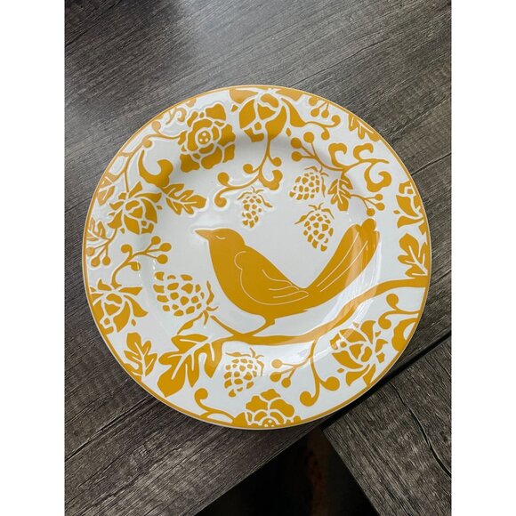 Pier 1 Imports Stoneware Yellow Bird & Floral 8 1/4" Round Salad Plate Lot Of 2 - Picture 2 of 6